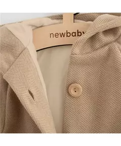 Babyjacket - Lichtbruin - Visgraatpatroon - Capuchon - Katoenen voering