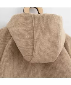 Babyjacket - Lichtbruin - Visgraatpatroon - Capuchon - Katoenen voering