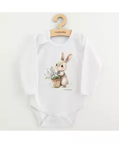 Babyromper - Lange mouwen - Konijntje met bloemen - 100% katoen