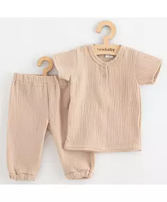 Baby kleding set - 2-delig - Katoen stof - Lichtbeige - T-shirt met korte mouwen