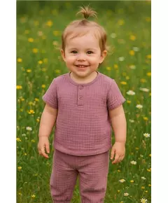 Babykleding - 2-delige set - Top met korte mouwen - Broek met elastische tailleband