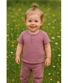 Baby katoen set - T-shirt en broek - Korte mouwen - Lichtpaars