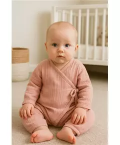 Baby Romper - Katoen jumpsuit - Roze - Lange mouwen - Drukknopen
