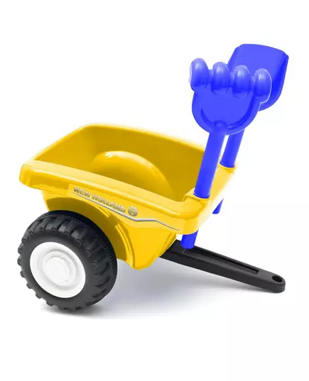 Gele speelgoedtractor met aanhanger en schep