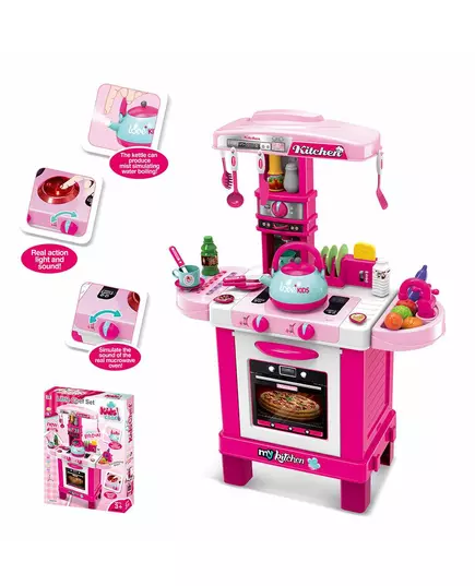 Roze en Witte Speelgoedkeuken met Theeset en Gereedschap