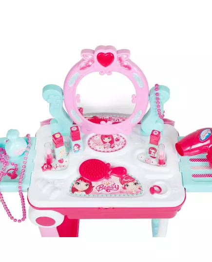 Roze Kinderkaptafel met Spiegel en Make-up Accessoires