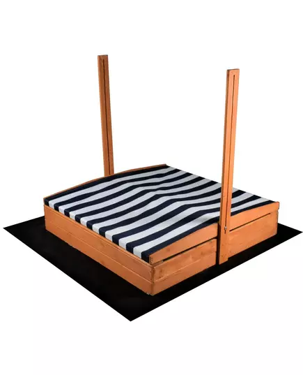 Houten zandbak met zonnescherm - 120x120 cm - Blauw wit