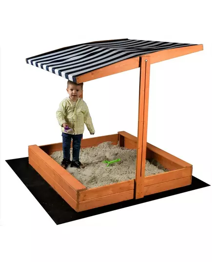 Houten zandbak met zonnescherm - 120x120 cm - Blauw wit