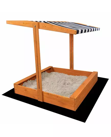 Houten zandbak met zonnescherm - 120x120 cm - Blauw wit
