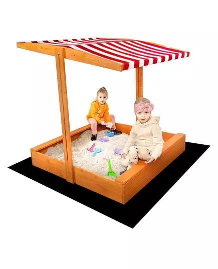 Houten zandbak 120x120 cm met luifel rood/wit - Tuinspel