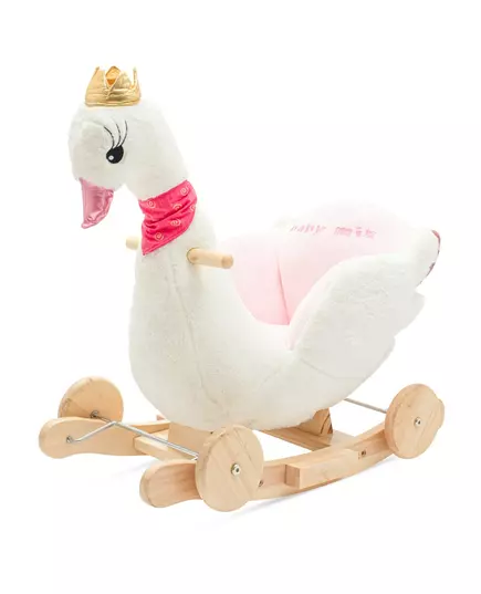 Schommelstoel Zwaan - Pluchen Roze - Goudkleurige Kroon