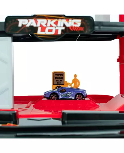 Parkeergarage met racebaan en voertuigen - Speelgoed