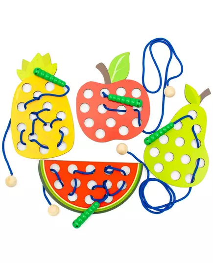 Montessori Houten Rijgspel - Vormen Fruit en Groente