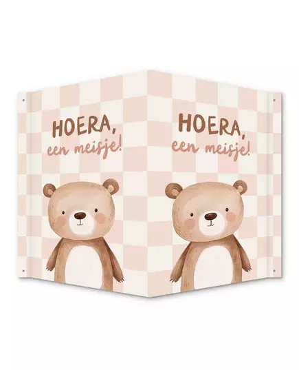 Babydecoratie Hoera een Meisje Beertje – Raambord