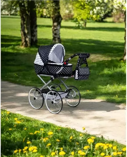 2-in-1 Kinderwagen voor Poppen - Retro zwart-wit