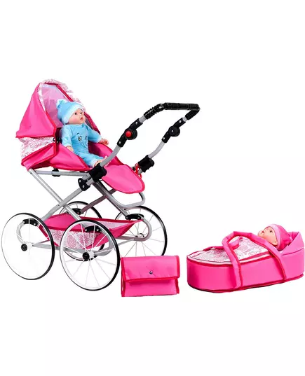 Poppenwagen 2-in-1 Retro Roze Lichtgewicht Metalen Frame