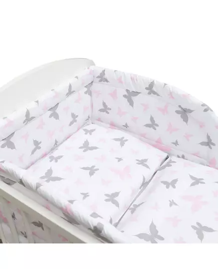 3-delige ledikantset - Katoen - Roze/grijze vlinders