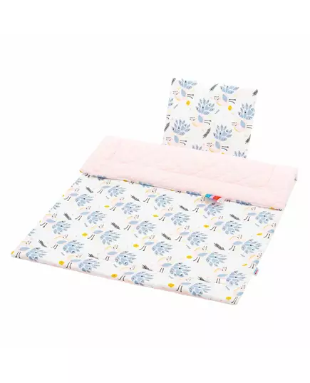 Babydeken en Kussen Set - Roze met Pauwenprint