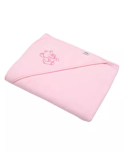 Roze geborduurde babyhanddoek met capuchon 100x100 cm