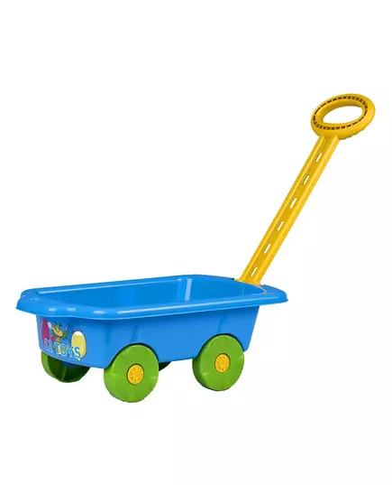 Speelgoed bolderkar met trekstang - blauwe 45 cm kar