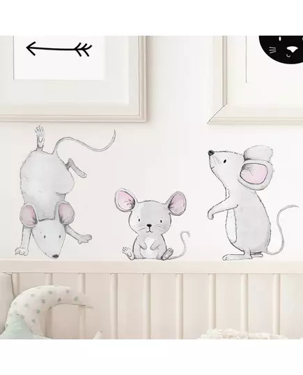 Muizenfamilie muursticker - 80 x 50 cm - pastelkleuren