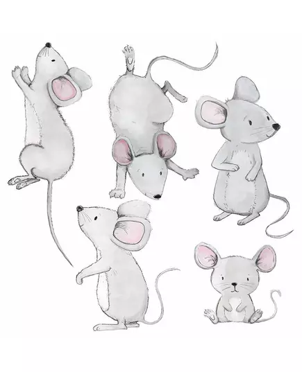 Muizenfamilie muursticker - 80 x 50 cm - pastelkleuren