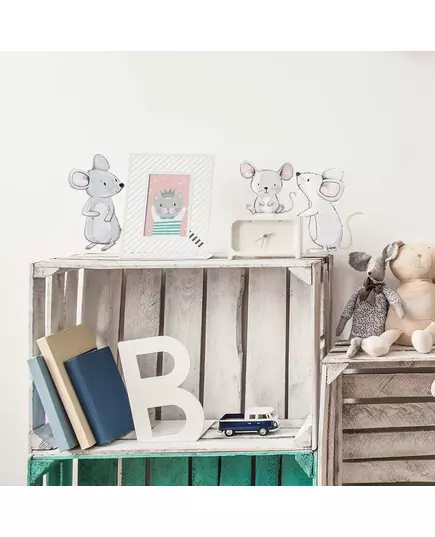 Muizenfamilie muursticker - 80 x 50 cm - pastelkleuren