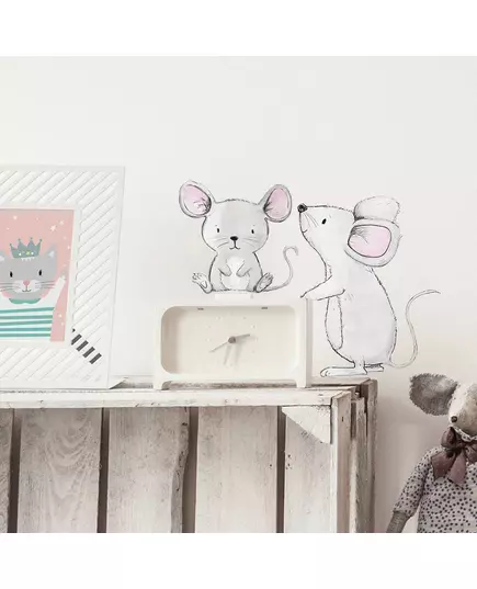 Muizenfamilie muursticker - 80 x 50 cm - pastelkleuren