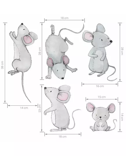 Muizenfamilie muursticker - 80 x 50 cm - pastelkleuren