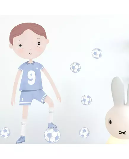 Voetballer muurstickers blauw - 85 x 60 cm - set van 11
