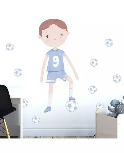 Voetballer muurstickers blauw - 85 x 60 cm - set van 11