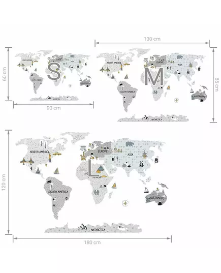 Wereldkaart muurstickers S - 90 x 60 cm - educatief