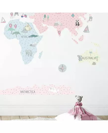 Wereldkaart muurstickers roze 150 x 100 cm Kinderkamer