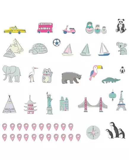 Wereldkaart muurstickers roze 150 x 100 cm Kinderkamer