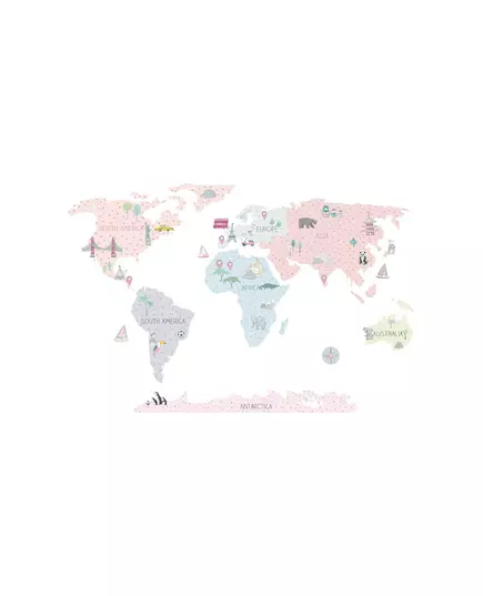 Wereldkaart muurstickers roze 150 x 100 cm Kinderkamer