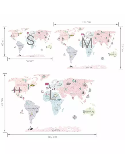 Wereldkaart muurstickers roze 150 x 100 cm Kinderkamer