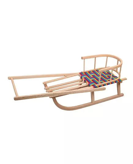 Houten slee met rugleuning, duwstang en trekkoord 86 cm