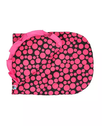 Poppenwieg in roze en zwart met grote stippen