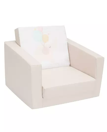 Comfortabele beige peuterstoel met olifantenrugkussen