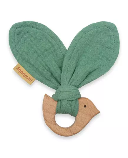 Bijtring Vogel - Hout met Groene Doek - Baby Speelgoed