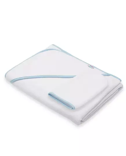 Hooded badhanddoek met washandje - Lichtblauw katoen