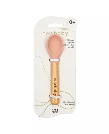 Lichtroze Babyvoeding Lepel met Houten Handvat