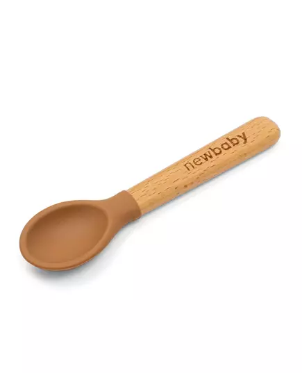 Babylepel - Bruin - Siliconen met houten handvat