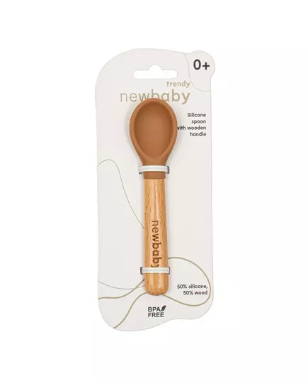Babylepel - Bruin - Siliconen met houten handvat
