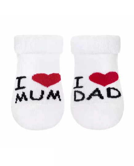 Baby terry socks - witte sokjes - I ♥ MUM I ♥ DAD - maat 62 (3-6 maanden)