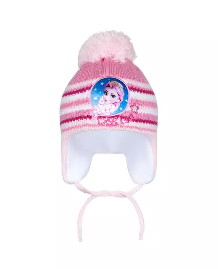 Winter Muts - Lichtroze met Strepen - Pompon en Oorflappen