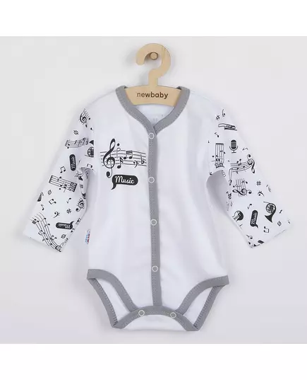Baby body - Muziek thema - Wit met grijze randen - Maat 56 (0-3m)