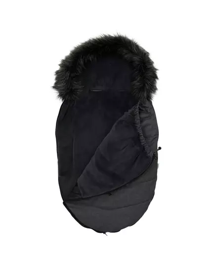 Zwarte winter voetenzak buggy met bontkraag