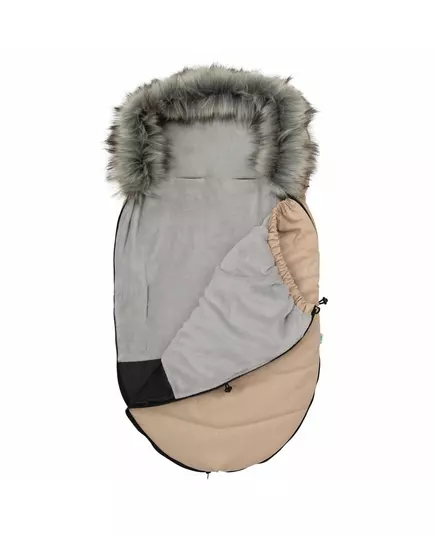 Beige voetenzak buggy met afneembare bontkraag