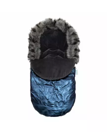 Luxe blauwe voetenzak - suède en bontkraag